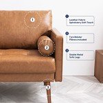 Mid-Century Faux Leather 3-Seater Sofa in Tan