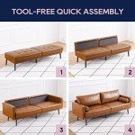 Mid-Century Faux Leather 3-Seater Sofa in Tan