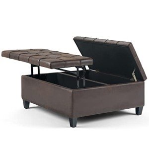 Harrison Coffee Table Storage Ottoman in Distressed Brown
