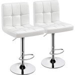 White Adjustable Back Bar Stools Set of 2