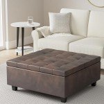 Harrison Coffee Table Storage Ottoman in Distressed Brown