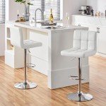 White Adjustable Back Bar Stools Set of 2