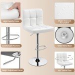 White Adjustable Back Bar Stools Set of 2