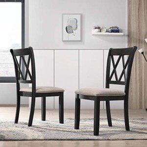 Set of 2 Black Upholstered Dining Chairs
