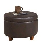 Chocolate Brown Round Leatherette Storage Ottoman