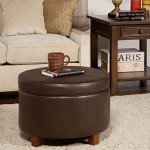 Chocolate Brown Round Leatherette Storage Ottoman