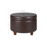 Chocolate Brown Round Leatherette Storage Ottoman