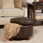Chocolate Brown Round Leatherette Storage Ottoman