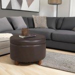 Chocolate Brown Round Leatherette Storage Ottoman