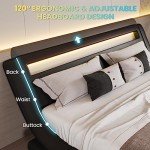 LED Queen Bed Frame with Adjustable Headboard in Black