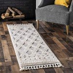 Light Grey Moroccan Tassel Area Rug - 8x11