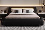 LED Queen Bed Frame with Adjustable Headboard in Black