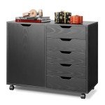 5-Drawer Wood Dresser Chest with Door - Black