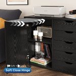 5-Drawer Wood Dresser Chest with Door - Black