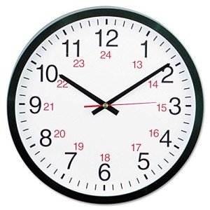 24-Hour Round Black Wall Clock - 12.5in