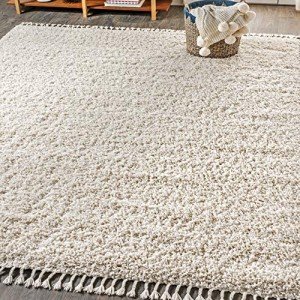 Mercer Shag Plush Tassel Area Rug, 8x10 Cream