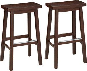 Walnut Finished Solid Wood Saddle-Seat Barstools - Set of 2