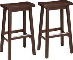 Walnut Finished Solid Wood Saddle-Seat Barstools - Set of 2