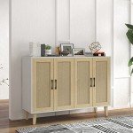 Rattan-Decorated White Buffet Storage Cabinet