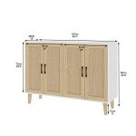 Rattan-Decorated White Buffet Storage Cabinet