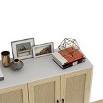 Rattan-Decorated White Buffet Storage Cabinet