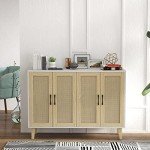 Rattan-Decorated White Buffet Storage Cabinet