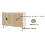 Rattan-Decorated White Buffet Storage Cabinet