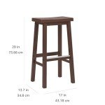 Walnut Finished Solid Wood Saddle-Seat Barstools - Set of 2