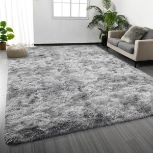 Deerhoo Plush Area Rug - Batik Design, Light Grey