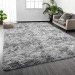 Deerhoo Plush Area Rug - Batik Design, Light Grey