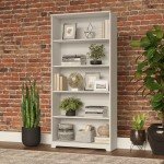 White Tall 5-Shelf Bookcase for Home or Office