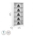 White Tall 5-Shelf Bookcase for Home or Office