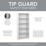 White Tall 5-Shelf Bookcase for Home or Office
