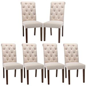 Set of 6 Tufted Accent Dining Chairs - Dark Beige
