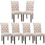 Set of 6 Tufted Accent Dining Chairs - Dark Beige
