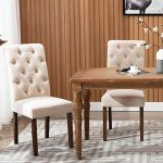 Set of 6 Tufted Accent Dining Chairs - Dark Beige