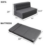 60" Memory Foam Foldable Sofa Bed - Dark Gray