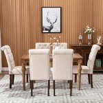 Set of 6 Tufted Accent Dining Chairs - Dark Beige