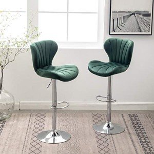 Green Velvet Swivel Barstools, Set of 2