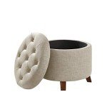 Beige Ottoman Storage Footstool - 51 x 51 x 43 cm