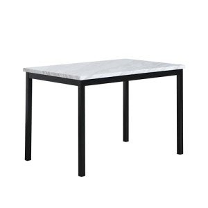 Off-White Faux Marble Top Metal Dining Table
