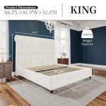 King Upholstered Platform Bed Frame with Sleigh Headboard