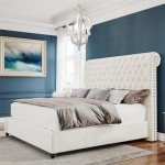 King Upholstered Platform Bed Frame with Sleigh Headboard