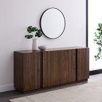 Modern Dark Walnut 4-Door Minimalist Sideboard