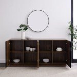 Modern Dark Walnut 4-Door Minimalist Sideboard