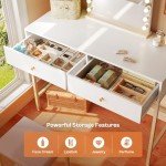 White and Gold Modern Desk with Stool and Drawers