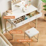 White and Gold Modern Desk with Stool and Drawers