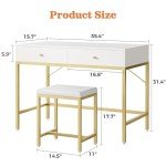 White and Gold Modern Desk with Stool and Drawers