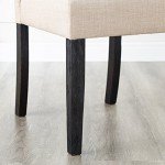 Set of 2 Tan Tufted Solid Wood Dining Chairs