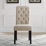 Set of 2 Tan Tufted Solid Wood Dining Chairs